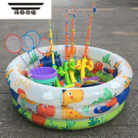 拓斯帝诺钓鱼玩具塑料儿童男孩小孩女孩宝宝钓鱼池竿磁性鱼套装1-3-6岁至 60cm恐龙池+80鱼4杆4网4桶1气泵