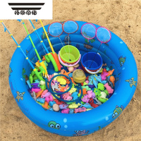 拓斯帝诺钓鱼玩具塑料儿童男孩小孩女孩宝宝钓鱼池竿磁性鱼套装1-3-6岁至 80cm海洋池+90鱼4杆4网4桶1气泵