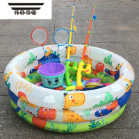 拓斯帝诺钓鱼玩具塑料儿童男孩小孩女孩宝宝钓鱼池竿磁性鱼套装1-3-6岁至 60cm恐龙池+35鱼2杆2网2桶1气泵