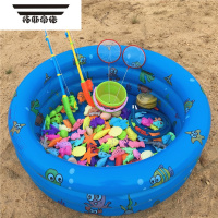 拓斯帝诺钓鱼玩具塑料儿童男孩小孩女孩宝宝钓鱼池竿磁性鱼套装1-3-6岁至 80cm海洋池+30鱼2杆2网2桶1气泵