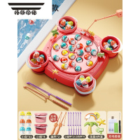 拓斯帝诺宝宝电动磁性钓鱼玩具儿童1一2岁3益智小孩两周半三男孩6女孩幼儿 粉-磁性[31双用鱼+8竿+4桶+场景]充电版