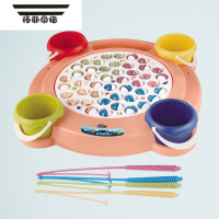 拓斯帝诺儿童电动钓鱼玩具大号小猫钓鱼双层旋转音乐亲子钓鱼玩具礼物 粉色带桶钩钓鱼+45鱼4杆(可静音