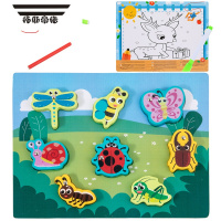 拓斯帝诺宝宝磁性钓鱼穿串珠子穿线绳大块手抓拼图玩具2-3岁儿童益智早教 新款昆虫串珠拼图画板四合一 配磁性直竿