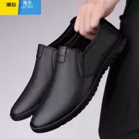 聚范休闲皮鞋男士软底商务正装新款英伦风一脚蹬防滑男鞋子夏季款