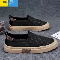 聚范帆布男鞋夏季透气黑色休闲板鞋懒人一脚蹬防滑软底冰丝老北京布鞋