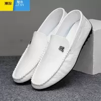 聚范新款春季男鞋商务白色韩版休闲百搭皮鞋一脚蹬开车豆豆鞋潮流男鞋