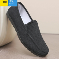聚范老北京布鞋软底男士休闲灯芯条绒轻便软底一脚蹬开车懒人鞋男鞋黑