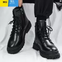 聚范厨师男鞋夏季防滑防水厨房高帮皮靴黑色运动皮鞋机车工装马丁潮鞋