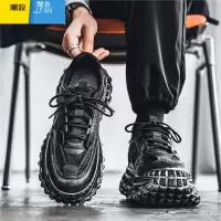 聚范男鞋夏季网面透气青少年潮牌运动休闲轮胎底厚底内增高黑色老爹鞋