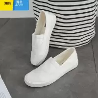 聚范韩版低帮小白鞋男平底时尚白色帆布鞋一脚蹬男鞋情侣懒人休闲单鞋