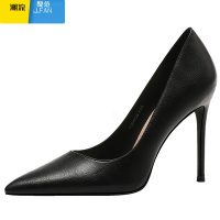 聚范黑色高跟鞋女细跟软皮2024新款高级感裸色气质尖头职业单鞋工作鞋