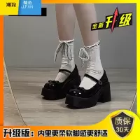 聚范黑色法式高跟厚底小皮鞋女2024新款夏季配裙子复古浅口玛丽珍单鞋