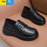 聚范黑色小皮鞋女肯德基工作乐福鞋防滑软底职业上班英伦厚底4cm单鞋