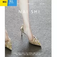 聚范皮版!中式秀禾婚鞋新娘鞋法式中空包头凉鞋女水钻高跟鞋细跟