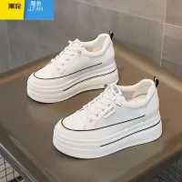 聚范早秋新款内增高小白鞋女8CM厚底坡跟休闲散步运动单鞋显腿长