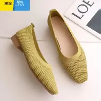 聚范方头单鞋女针织中跟浅口飞织透气一脚蹬软底舒适奶奶鞋子布鞋
