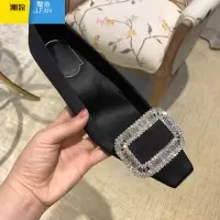 聚范浅口单鞋黑色船鞋方扣水钻粗跟中跟瓢鞋子平跟平底rv高跟鞋女