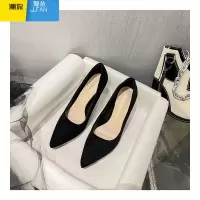 聚范学生高跟鞋女新款黑色礼仪绒面细跟不累脚面试5cm职业单鞋子