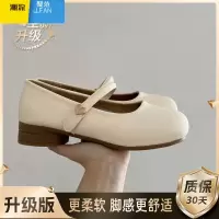 聚范圆头浅口复古百搭配裙子粗跟单鞋女2024新款夏季白色法式玛丽珍鞋