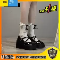 聚范黑色法式高跟厚底小皮鞋女2024新款夏季蝴蝶结复古浅口玛丽珍单鞋