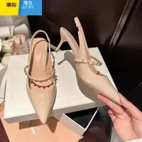 聚范法式裸粉漆皮高跟鞋女2024年新款仙女风百搭包头凉鞋尖头气质单鞋