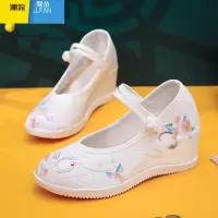 聚范仙鹤 新款内增高老北京布鞋女搭配汉服高跟扣带浅口绣花鞋