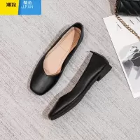 聚范工作鞋女黑色方头平底工装职业上班皮鞋面试空姐舒适软底单鞋