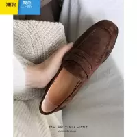 聚范手工小皮鞋2024新款复古单鞋反绒一脚蹬英伦乐福鞋女鞋