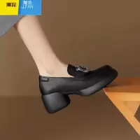 聚范厚底粗跟方扣乐福鞋女2024年春季新款英伦风圆头时尚高跟单鞋