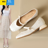 聚范单鞋女2024新款夏季国风新中式配裙子珍珠一字带粗跟浅口玛丽珍鞋