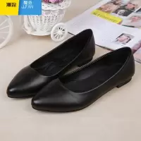 聚范正装上班酒店防滑工作鞋女黑色平底平跟职业尖头浅口单鞋春季舒适
