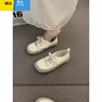 聚范编织奶卡其猪蹄系带帆布鞋女夏配裙子法式休闲学生一脚蹬渔夫单鞋