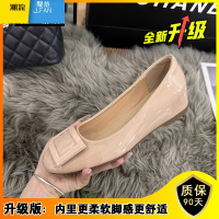 聚范小个子增高5cm裸色方扣浅口单鞋女2024夏季新款法式圆头软平底鞋