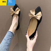 聚范尖头单鞋女2024新款百搭网红平底蝴蝶结一脚蹬仙女温柔豆豆鞋