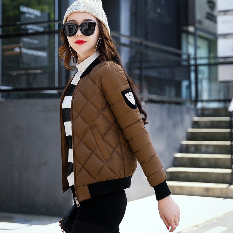 2017羽绒服秋冬新款韩版休闲修身显瘦棒球服棉服短外套 红色 M