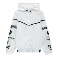 秋新款原宿风港风宽松字母印花连帽风衣外套女潮白色均码