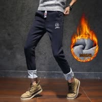 冬季主推新款男式休闲裤韩版宽松型修身青少年加绒加厚小直筒长裤