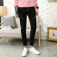 新款男装牛仔裤青少年时尚潮流简约百搭中腰韩版休闲弹力小脚长裤