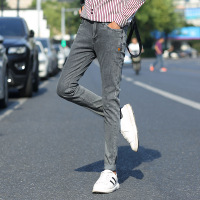 男式牛仔裤秋冬新款韩版修身小脚裤青少年中腰水洗弹力男装长裤子