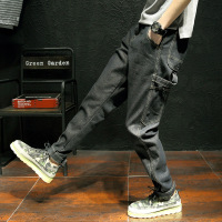 2017秋季哈伦裤直筒宽松牛仔加肥加大码男裤日系青少年牛仔裤男潮