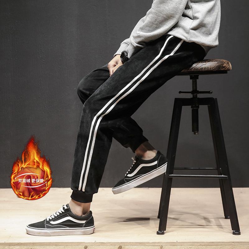 冬季加绒运动裤男士收口加厚韩版修身潮流双面绒金丝绒休闲裤男