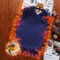 2017冬季加厚青年毛衣男V领男士修身型加绒套头韩版无袖打底针织