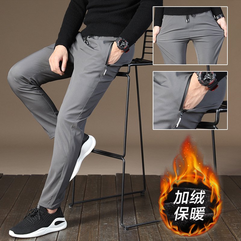 冬季休闲裤男士青年长裤小脚加绒厚款潮流裤子韩版修身运动裤男潮