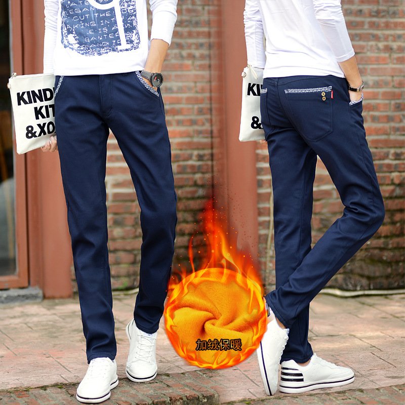 男士新款加绒休闲裤2017冬季修身直筒韩版加厚男裤秋冬款青年长裤