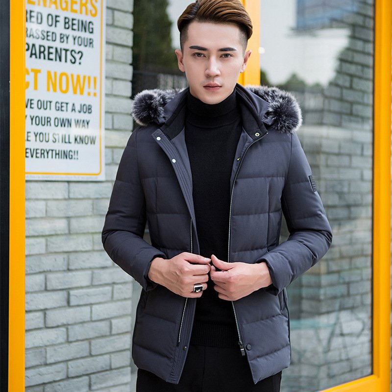 2017冬季新款男式羽绒服修身加厚狐狸毛领连帽鸭绒青年保暖外套潮