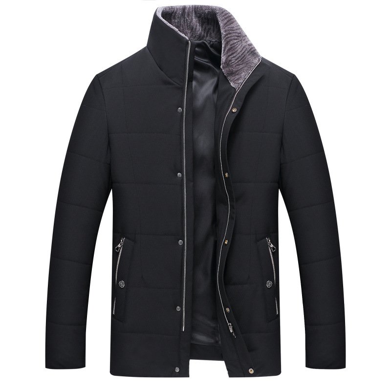 冬季棉衣新款中年男棉衣纯色男立领休闲男士棉服男外套加肥加大码