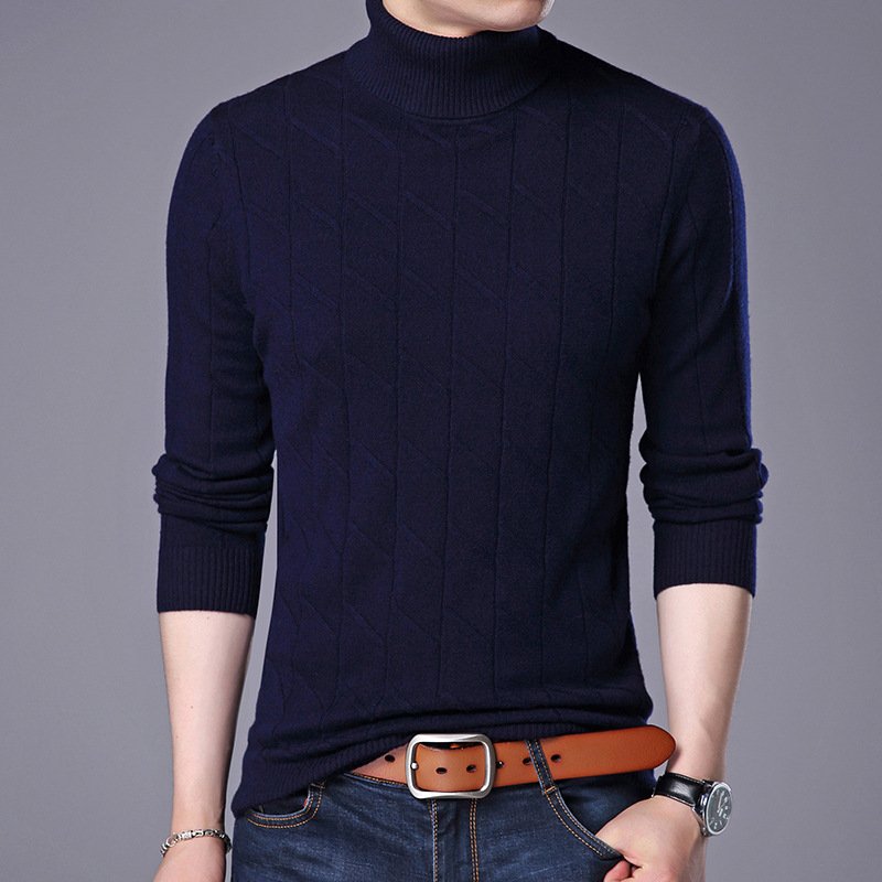 男式高领100%纯羊毛衫2017秋冬新款商务男装加厚纯色毛衣羊毛衫男