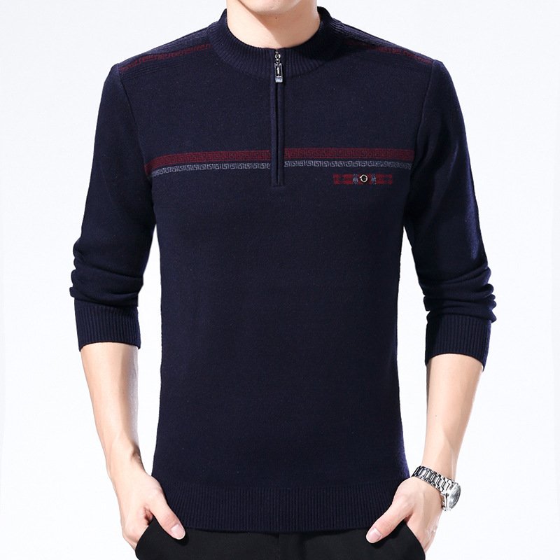 2017冬季新款男士羊毛衫 半高领男装毛衣 中年休闲半高领打底衫