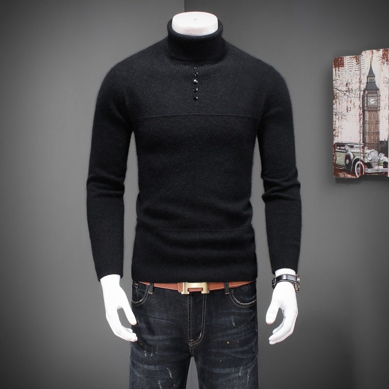 男士貂绒衫修身时尚羊毛衫加厚保暖可翻高领打底衫针织衫潮男毛衣