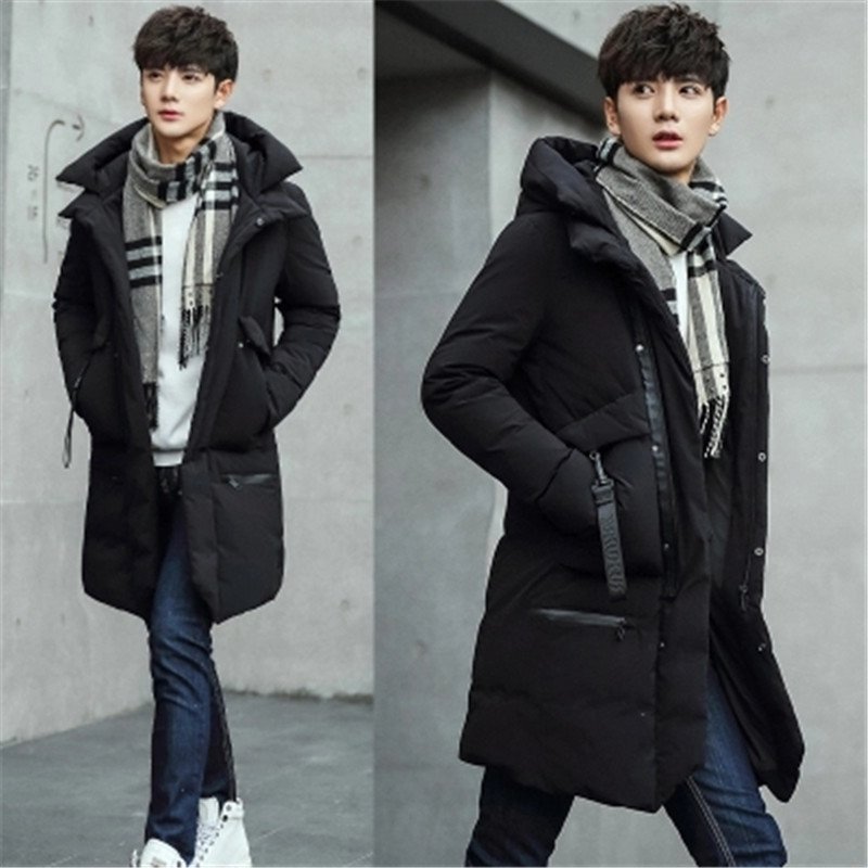 特价2017冬季新款韩版青年纯色轻薄中长款男式羽绒服修身加厚连帽